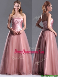 Elegant A Line Tulle Beaded Long Beautiful Dama Dress in Peach