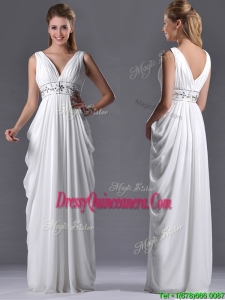 Elegant Empire V Neck Chiffon White Beautiful Dama Dress for Graduation