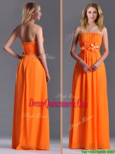 Empire Strapless Ruching Chiffon LongBeautiful Dama Dress in Orange