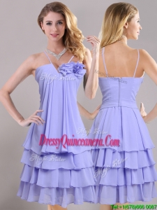 Hot Sale Ruffled Layers and Handcrafted Flower Beautiful Dama Dress in Lavender