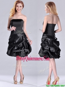 New Arrivals Strapless Taffeta Black Beautiful Dama Dress in Knee Length
