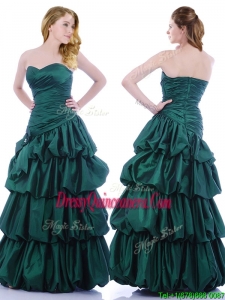 Popular A Line Ruched and Bubble Beautiful Dama Dress in Hunter Green