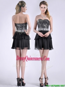 Cheap Sweetheart Black ShortDamaDress in Sequins and Chiffon