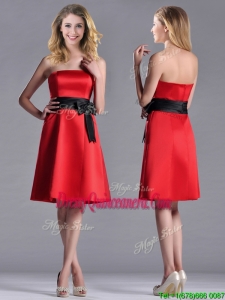 Exclusive Empire Satin Knee Length Dama Dress with Black Bowknot