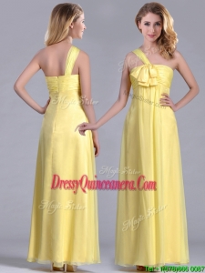 Exclusive One Shoulder Chiffon Yellow Dama Dress in Ankle Length