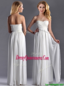 Exquisite Empire Sweetheart Ruched White Long Dama Dress in Chiffon