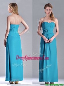 Hot Sale Ankle Length Hand Crafted Flower Dama Dress in Teal