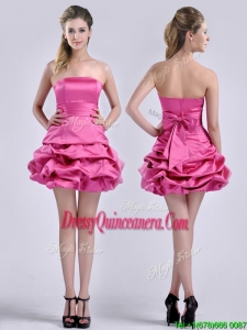 Latest A Line Bubble and Bowknot Taffeta Dama Dress in Hot Pink
