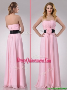 Modern Empire Chiffon Pink Long Beautiful Dama Dress with Hand Crafted Flower