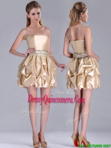 Beautiful Strapless Beaded and Bubble Short DamaDress in Champagne