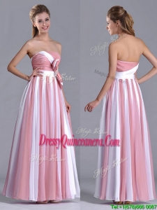 Hot Sale Bowknot Strapless White and Pink Dama Dress with Side Zipper