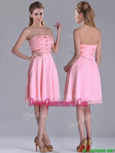 Latest Side Zipper Strapless Pink Short DamaDress with Beaded Bodice