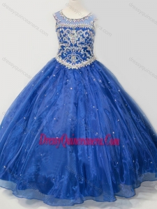 Affordable Beaded Bodice Open Back Little Girl Pageant Dress in Royal Blue
