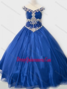Affordable Beaded Bodice Royal Blue Little Girl Pageant Dress in Organza