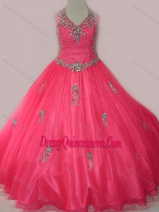 Affordable Beaded and Applique Little Girl Pageant Dress with V Neck