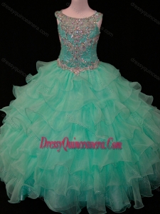 Affordable Mint Scoop Little Girl Pageant Dress with Beading and Ruffled Layers