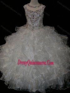 Affordable Princess Ball Gown Scoop Beaded Bodice Lace Up Little Girl Pageant Dress in White