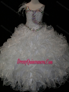 Elegant Ball Gown V Neck Organza Beading Lace Up Mini Quinceanera Dress in White