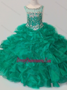 Exquisite Beaded and Ruffled Organza Mini Quinceanera Dress in Green
