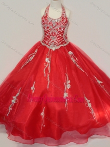Lovely Organza Halter Top Beaded Mini Quinceanera Dress in Red
