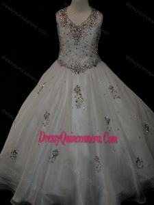 Pretty Ball Gown Beaded and Applique White Mini Quinceanera Dress in Organza