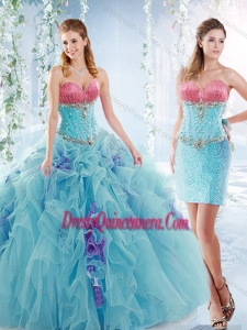 Latest Ruffled and Beaded Detachable Quinceanera Skirts in Aquamarine