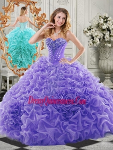 New Style Organza Lavender Classic Quinceanera Dresseswith Beading and Ruffles