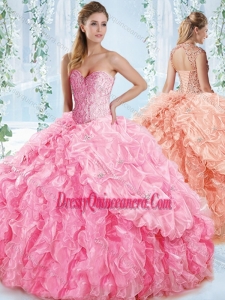 New Style Organza Beaded Rose Pink Quinceanera Skirts with Detachable Straps