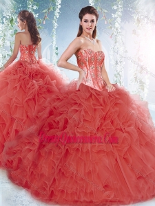 Pretty Brush Train Detachable Classic Quinceanera Dresses with Beading and Ruffles