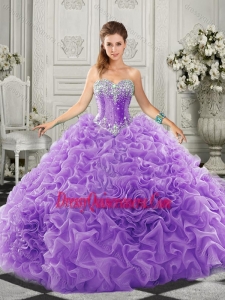 Simple Beaded and Ruffled Lace Up Sweetheart Classic Quinceanera Dresses in Organza