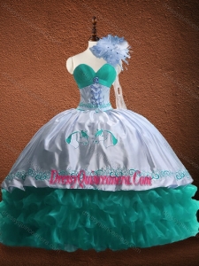 Fast Delivery Embroidered and Patterned Organza and Taffeta Quinceanera Dress in Turquoise and White