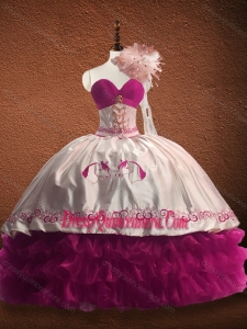 Fast Delivery Fuchsia and White Quinceanera Dress with Ruffled Layers and Pattern