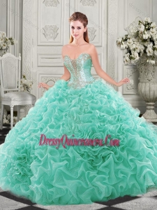 Latest Chapel Train Beaded and Ruffled Gorgeous Quinceanera Dress with Detachable Straps