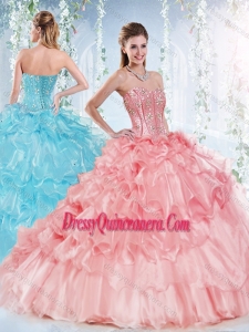 Latest Visible Boning Beaded Bodice Romantic Quinceanera Gown in Organza