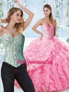 Lovely Rose Pink Romantic Quinceanera Dress with Beaded Bodice and Ruffles