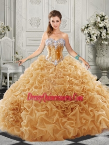 Luxurious Organza Champagne Romantic Quinceanera Dress with Beading and Ruffles