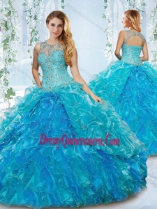 Modern See Through Blue Detachable Gorgeous Quinceanera Dress with Beading and Ruffles
