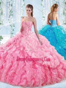 Perfect Visible Boning Ruffled Romantic Quinceanera Dress in Rose Pink