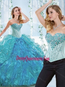 Popular Big Puffy Blue Gorgeous Quinceanera Dress with Ruffles and Beading