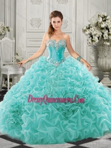 Pretty Really Puffy Aqua Blue Gorgeous Quinceanera Dress with Beading and Ruffles