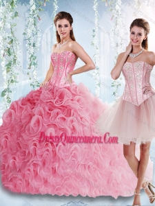 Visible Boning Rolling Flowers Romantic Quinceanera Gowns with Beaded Bodice
