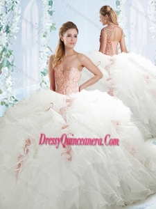 Lovely Beaded and Ruffled White Unique Quinceanera Dresses in Organza