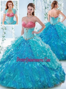 Simple Beaded Bodice and Ruffled Sweetheart Detachable Quinceanera Dress