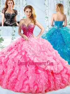 Simple Boning Big Puffy Detachable Quinceanera Gowns with Ruffles and Beading