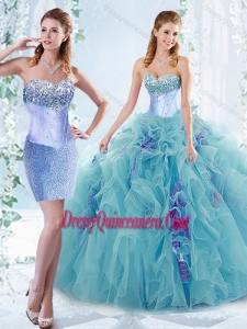 Traditional Aquamarine Detachable Quinceanera Gowns with Beaded Bust and Ruffles