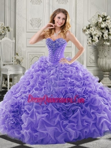 Traditional Chapel Train Beaded and Ruffled Quinceanera Gown in Lavender