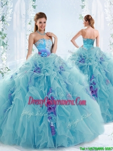 Unique Applique and Ruffled Sweet 16 Dresses in Aqua Blue