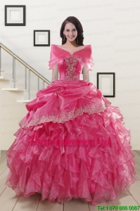 2015 Popular Appliques and Ruffles Quinceanera Gowns in Hot Pink