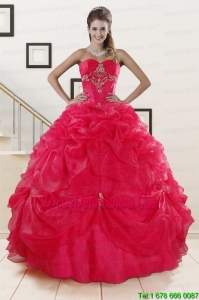 Perfect 2015 Red Sweetheart Quinceanera Dresses with Appliques