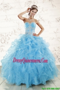 2015 Aqua Blue Ball Gown Sweetheart Beading Sweet 16 Dresses